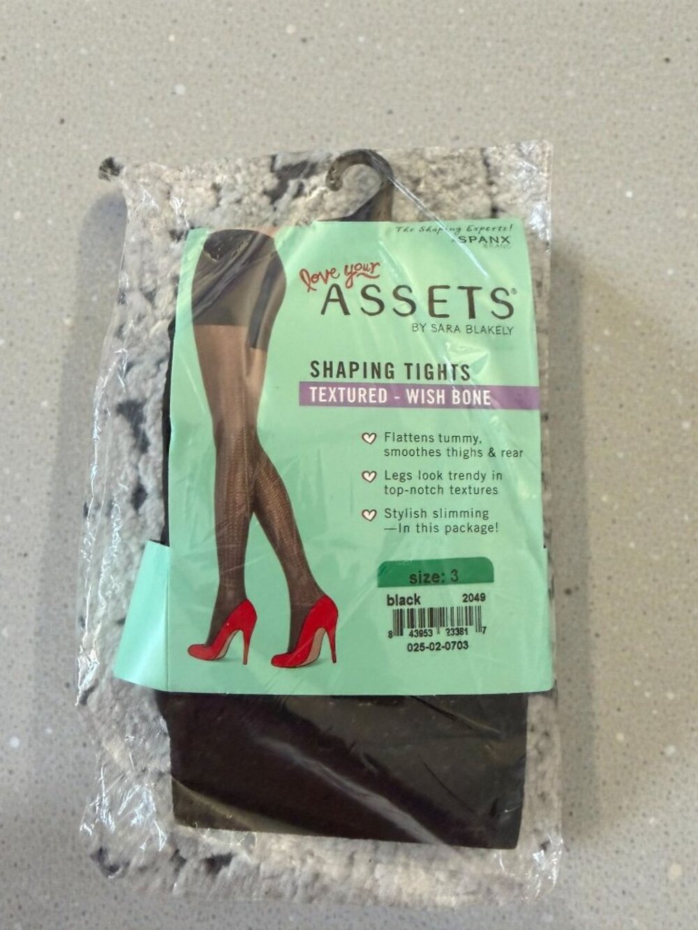 SPANX by Assets Shaping Black Wishbone Textured Tights Size 3 NEW NWT